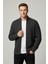 Erkek Hırka Fermuarlı Regular Fit Yarım Balıkçı Yaka Antrasit Triko Ceket Normal Kesim Waffle 3