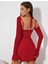 Kırmızı Yırtmaç Detay Simli Fantezi Mini Club Elbisesi 2