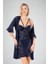 Lacivert Dantel Işlemeli 2li Sabahlık Takımı 1