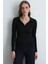 Polo Yakalı Pamuk Örme Bluz - Siyah 2
