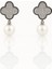 White Gold Plated Pearl Clover Drop Küpe 1
