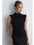 Dik Yakalı Jarse Bluz - Siyah 3