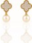 14K Gold Plated Pearl Clover Drop Küpe 1