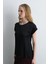 Yuvarlak Yaka Önü Saten Viskon Tshirt - Siyah 1