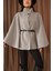 Kadın Gri Kemer Detaylı Pelerin Panço Kaban 5