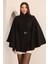 Kadın Siyah Kemer Detaylı Pelerin Panço Kaban 1
