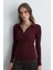 Polo Yakalı Pamuk Örme Bluz - Bordo 3