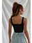 Kadın Siyah Kalın Askılı Crop Top Büstiyer 3