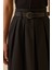 Kadın Kemerli Pile Detaylı Midi Etek 0003 Siyah 3