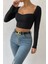 Kadın Siyah Uzun Kol Göğüs Dekolteli Şık Crop Top Bluz 6
