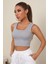 Kadın Gri Kare Yaka Crop Top Bluz 3