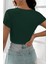 Kadın Yeşil Yarım Kol Düz Yaka Crop Top Bluz 2