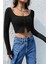 Kadın Siyah Uzun Kollu Agraflı Göğüs ve Göbek Dekolteli Crop Top Bluz 6