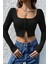 Kadın Siyah Uzun Kollu Agraflı Göğüs ve Göbek Dekolteli Crop Top Bluz 7