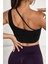 Kadın Siyah Tek Omuzlu Çapraz Askılı Crop Top Büstiyer 2