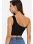 Kadın Siyah Tek Omuz Crop Büstiyer 2