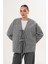 Kırçıllı Önü Bağlamalı Gri Oversize Kaban 1