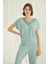 Monamise Kısa Kollu V Yakalı Dantelli Pijama Takımı 3