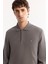 Erkek Koyu Gri Polo Yaka Pamuklu Basic Slim Fit Sweatshirt B001080 2
