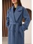 Kadın Indigo Kruvaze Oversize Kuşaklı Uzun Kaşe Kaban 6