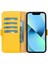 Apple iPhone 13 Uyumlu Deri Cüzdanlı Kılıf Limon Sarı 5