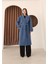 Kadın Indigo Kruvaze Oversize Kuşaklı Uzun Kaşe Kaban 2