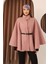 Kadın Pembe Kemer Detaylı Pelerin Panço Kaban 3