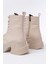 FZ-2550 Bej Yüksek Tabanlı Bağcıklı Fermuarlı Günlük Kadın Bot 3