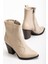 117 Bej Kovboy Dikiş Detaylı Fermuarlı Yüksek Topuklu Günlük Kadın Bot 4