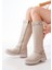 02-307 Bej Düz Topuklu Günlük Bayan Binici Çizme 2