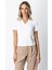 Kadın V Yaka Dikişli Basic T-Shirt 61341 Ekru 1