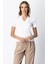 Kadın V Yaka Dikişli Basic T-Shirt 61341 Ekru 2