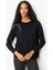 Kadın Sıfır Yaka Omzu Işlemeli Yün Kazak 25204 Siyah 1