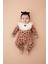 Leopar Kalp Desenli Kız Bebek tulum - Kahve 1