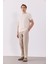 Ken Beli Lastikli Lycra Keten Chino Pantolon-Kahve Çizgili 4