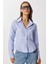 Bel Oturmalı Çizgili Dokuma Gömlek LDZ0058 Gök Mavi Beyaz 3