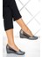 Kadın Dolgu Topuklu Ayakkabı Nano Fileli Antrasit Taban Kaymaz Tasarım 5