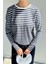 Kadın Bisiklet Yaka Çizgi Desenli Sweatshirt P-00018591 2