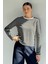 Kadın Bisiklet Yaka Çizgi Desenli Sweatshirt P-00018591 2