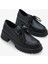 Kadın Hakiki Deri Loafer Bağcıklı Kalın Taban Günlük Ayakkabı Jekos Siyah 4
