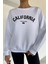Kadın Bisiklet Yaka Ön Yazı Baskılı Şardonlu Sweatshirt P-00018612 1
