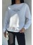 Kadın Ön Yazı Baskılı Bisiklet Yaka Şardonlu Sweatshirt P-00018608 3
