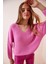 V Yaka Selanik Örgü Oversize Triko Kazak LZA0007 Pembe 3