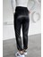 Kadın Bel ve Paça Lastikli Suni Deri Pantolon P-00018503 4