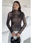 Leopar Desenli Omuz ve Bel Drapeli Kadın Bluz P-00018521 1