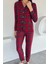 Kadın Düğmeli Desenli Süet Pijama Takımı P-00018489 2