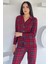 Kadın Düğmeli Desenli Süet Pijama Takımı P-00018489 3