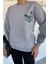 Kadın Ön ve Sırt Kelebek Baskılı Üç Iplik Şardonlu Bisiklet Yaka Sweatshirt P-00018482 1