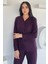 Kadın Düğmeli Desenli Süet Pijama Takımı P-00018489 2