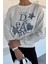 Kadın Bisiklet Yaka Baskılı Taş Işlemeli Sweatshirt P-00018484 1